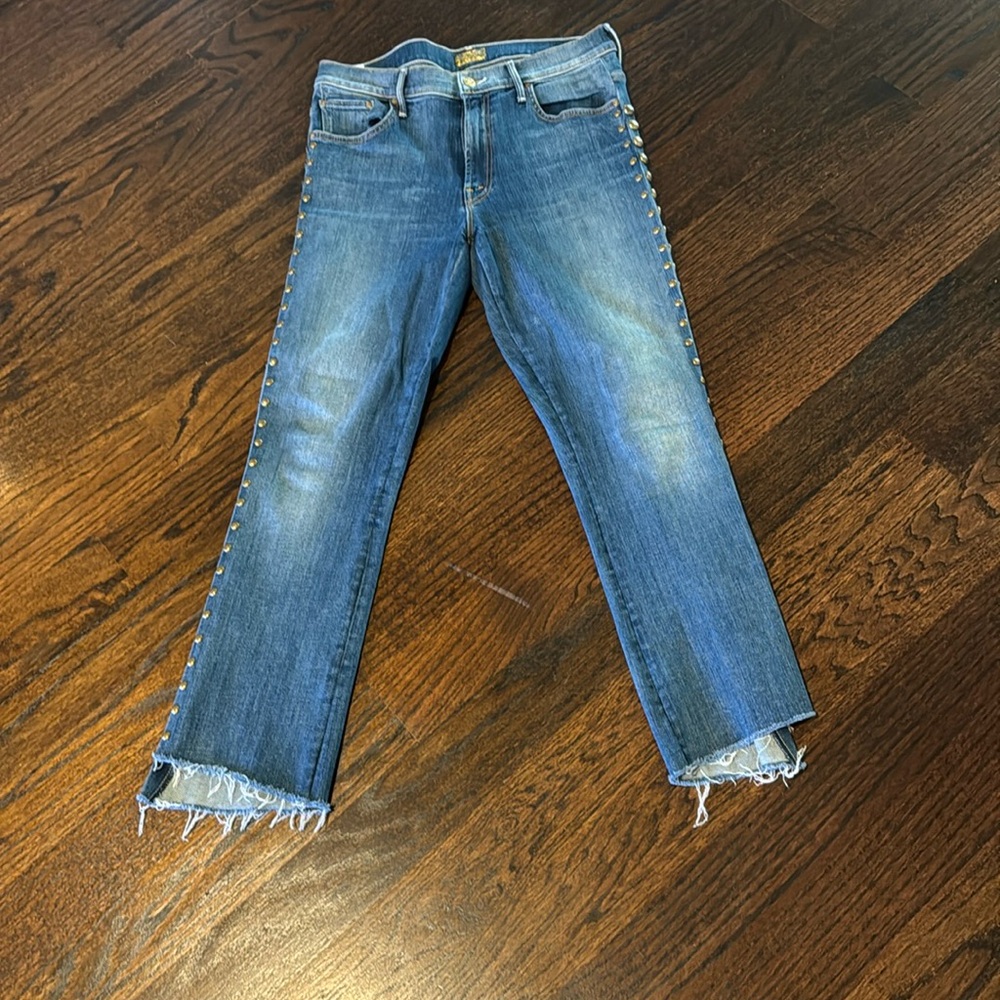 MOTHER Blue Frayed Hem Jeans